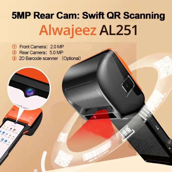 All-in-One Android 14 POS Terminal AL251– 3GB+32GB, 6.5″ Mobile POS with 80mm Thermal Printer, Dual Sim+Wifi, KSA ZATCA QR Invoicing App, Saudi Shabaka NFC Payment Processing