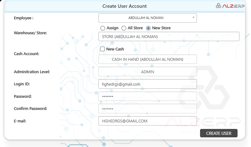 Creating New Users in ALZERP Cloud ERP Software