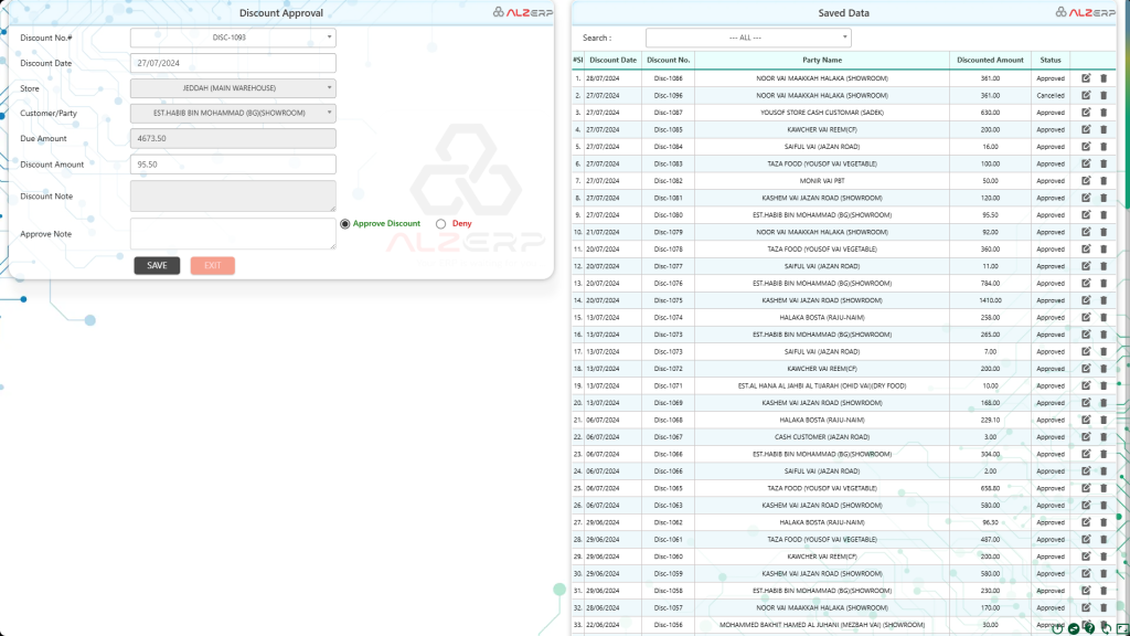 Discount Approval Form in ALZERP Cloud ERP software