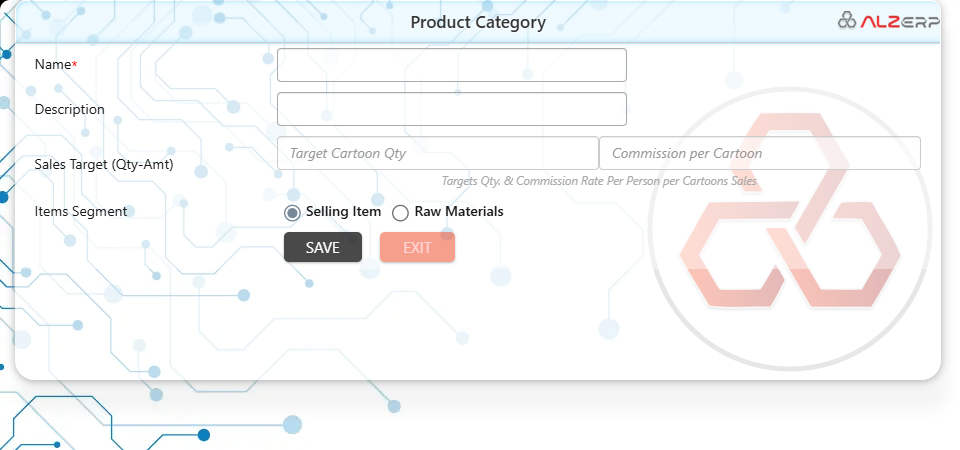 Product Category Setup feature in ALZERP allows you to define and manage categories helps with organizing inventory, setting sales targets, and applying specific rules to different product groups