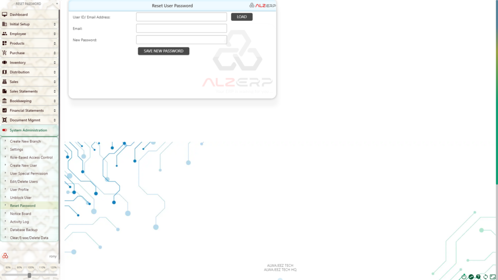 Resetting User Passwords and Email Addresses in ALZERP Cloud ERP
